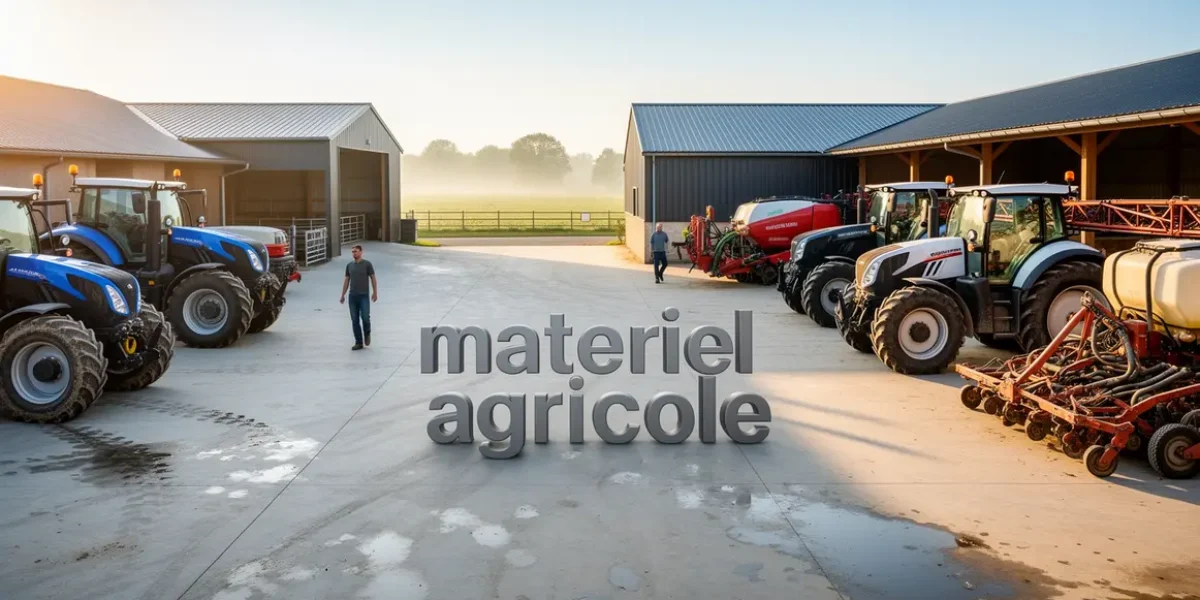 materiel agricole ferme moderne aligne sous lumiere matinale