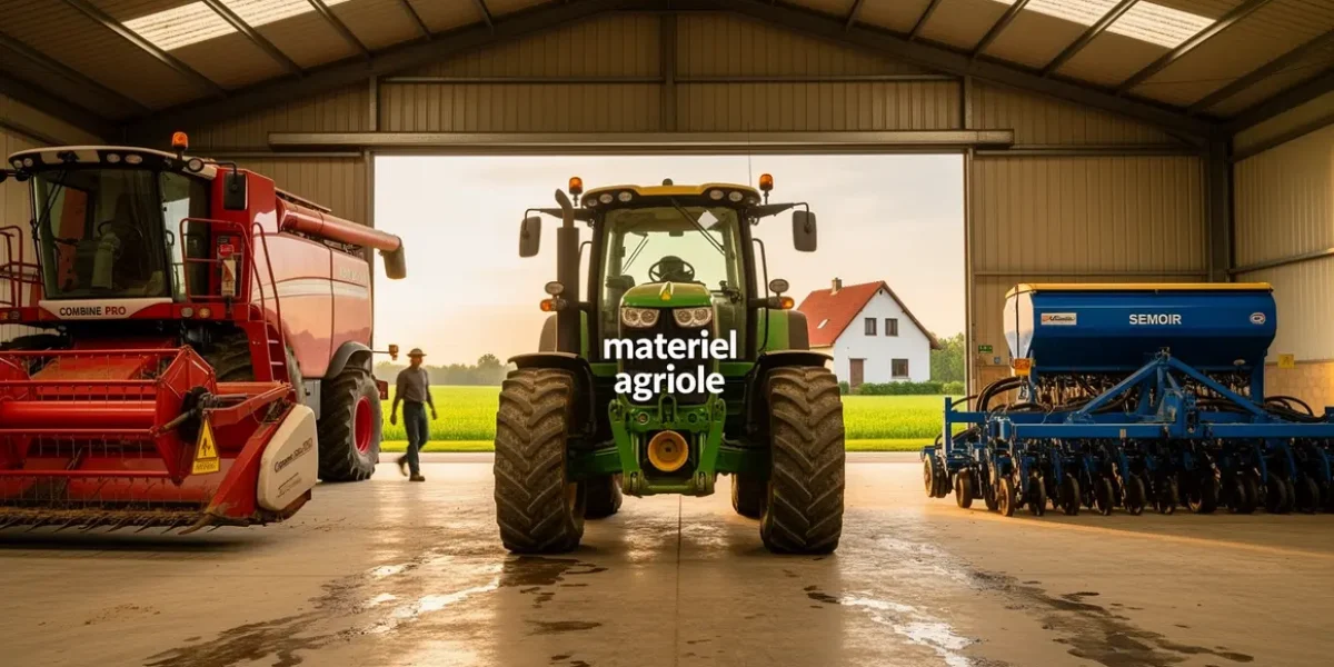 hangar agricole avec materiel machines ferme prairie