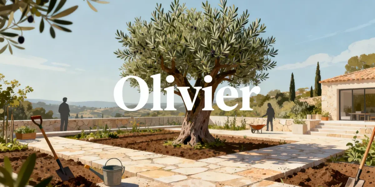 Illustration olivier jardin moderne terrasse