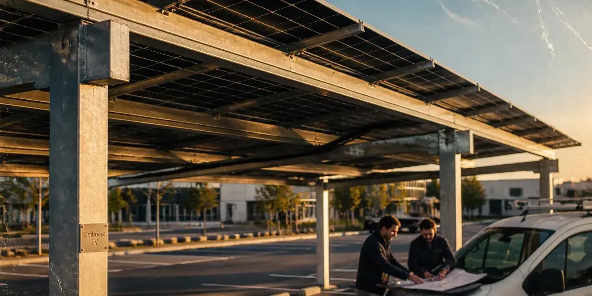 Ombrière photovoltaïque prix : parking avec modules PV et budget 2026