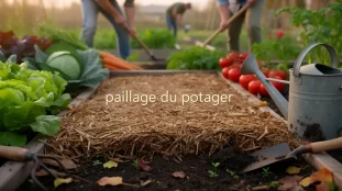 paillage du potager legumes outils jardin