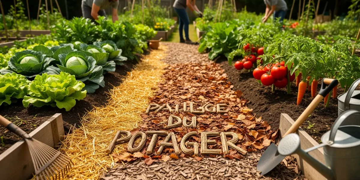 Potager avec paillage paille feuilles BRF en action