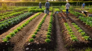 Paillage potager bio avec légumes et paillis organique