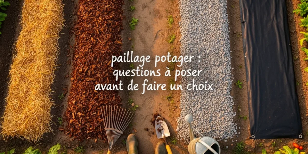 vue zenithale potager avec differents paillages