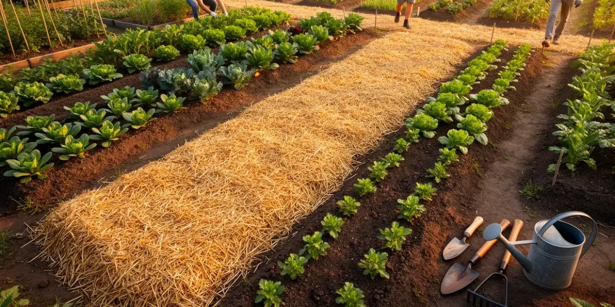 potager paillé legumes outils vue aerienne