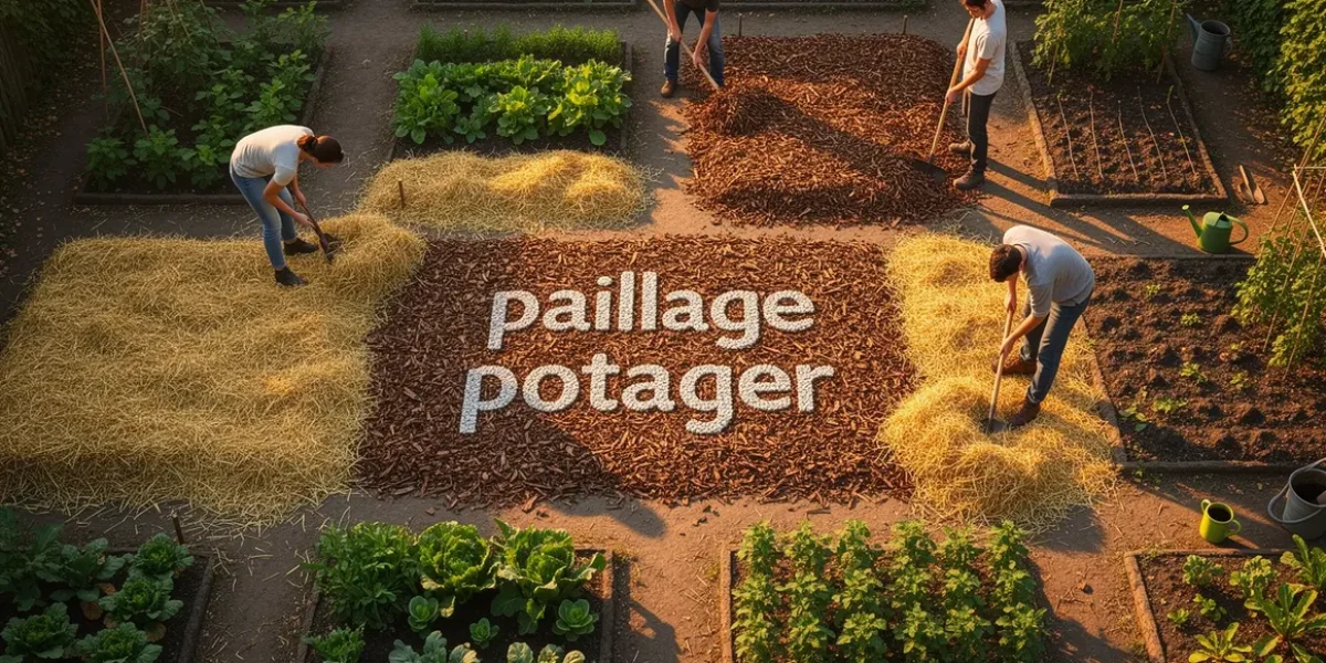 vue aérienne potager paillage paille foin BRF optimisation