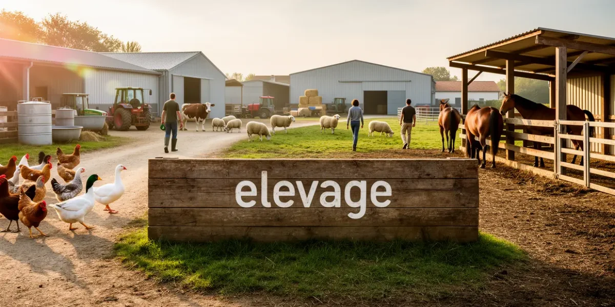 vue panoramique ferme elevage animaux abris clôtures
