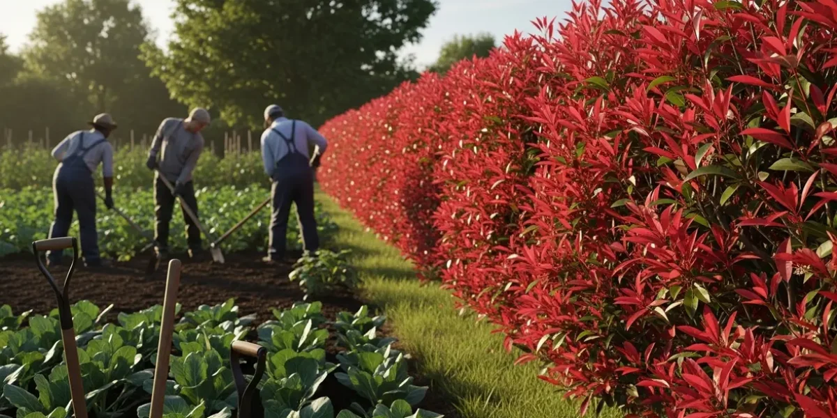photinia en haie bordure potager jeunes pousses rouges