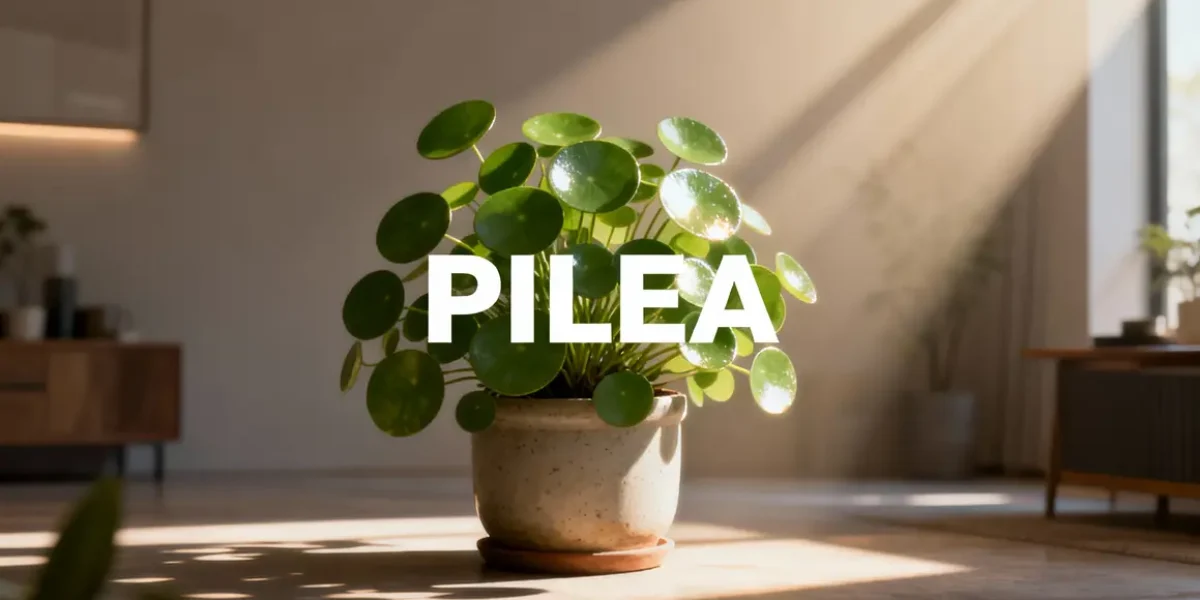 Pilea en pot céramique dans un intérieur moderne lumière douce