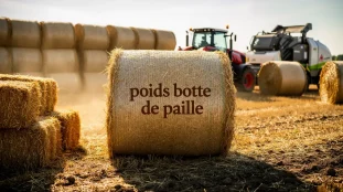 champ agricole avec bottes de paille et machines