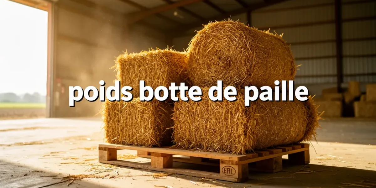 Ballots de paille tailles variées sur palette, hangar, poids botte de paille