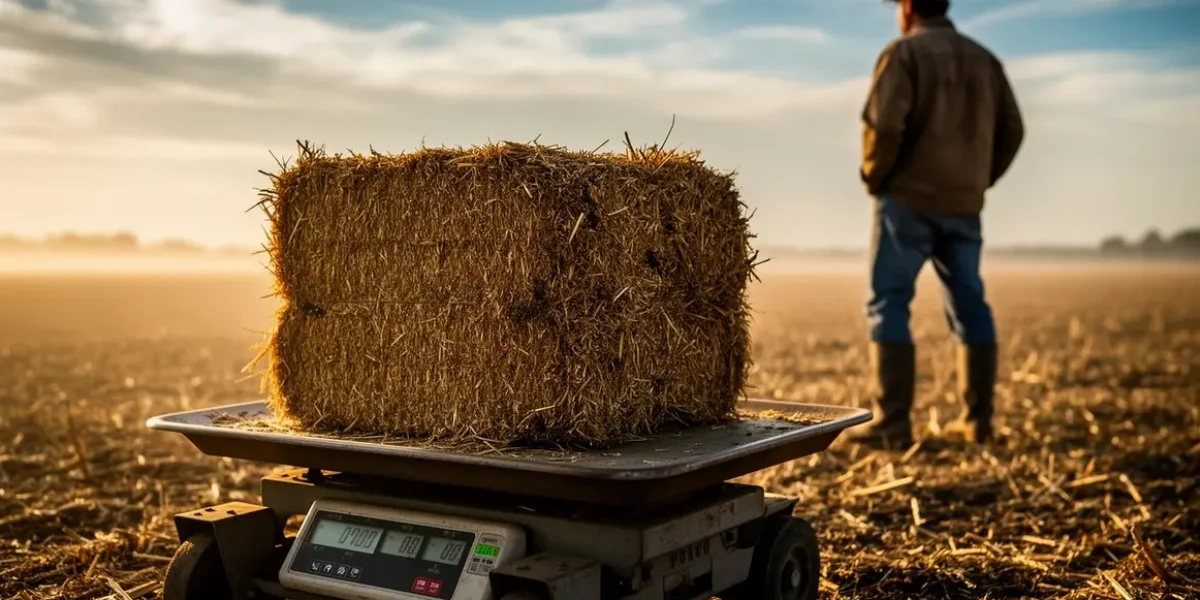 Botte de paille sur balance agricole champ