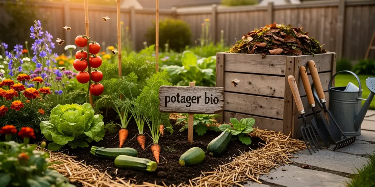Vue potager bio budget legumes compost paillage