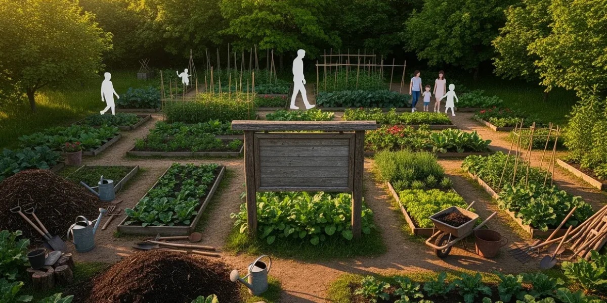 Photo potager bio familles silhouette outils