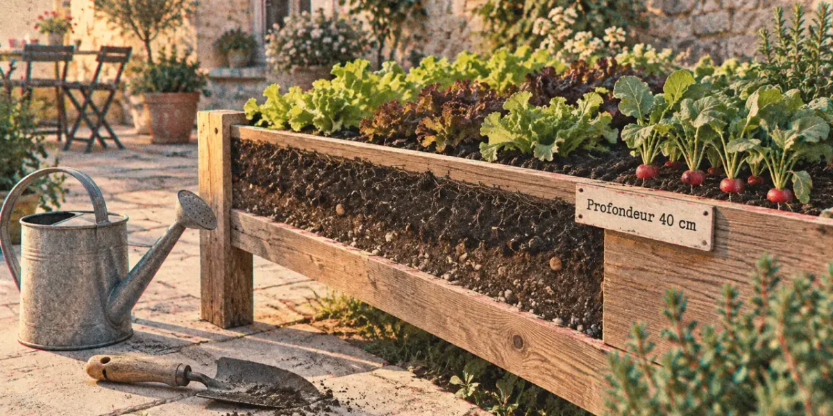 Potager en hauteur profondeur 40 cm, bacs et substrat