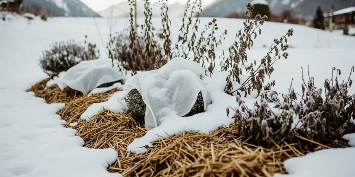 massif vivaces neige paillage voile hivernal