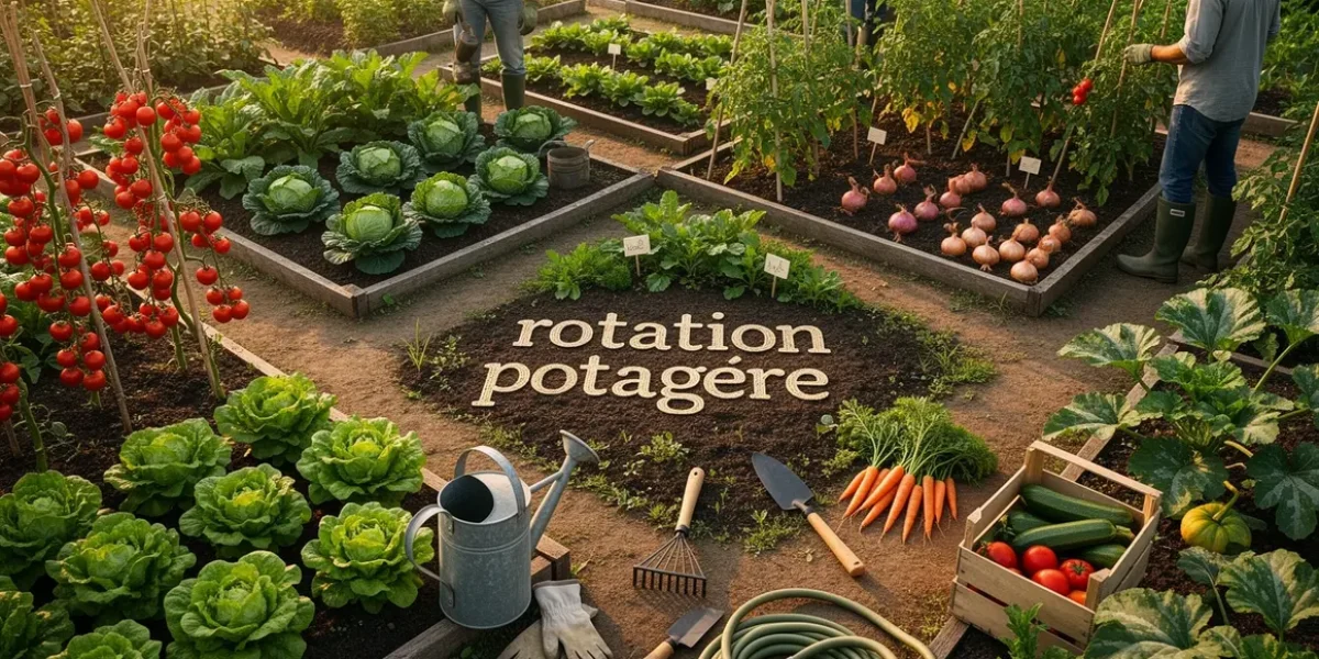 vue d'un potager avec sections rotation potagere