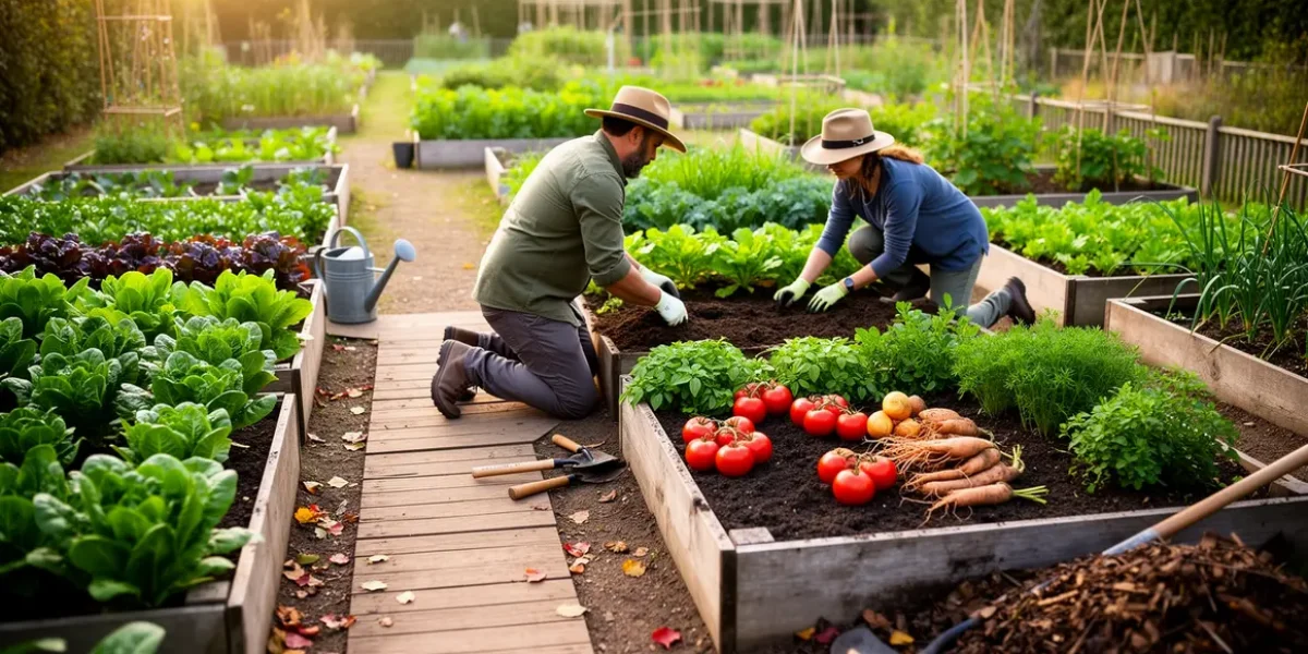 Vue jardin potager rotation potagere personnes organisation