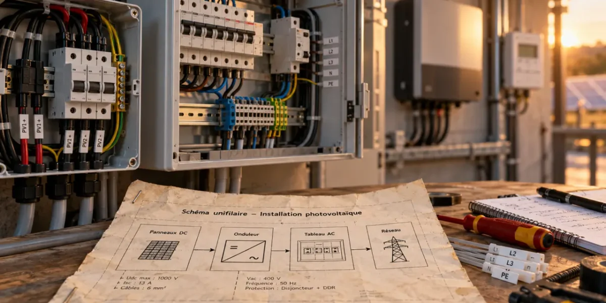 Schéma de raccordement photovoltaïque en autoconsommation : tableau AC vers réseau