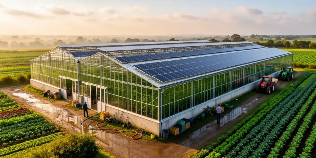 Serre maraîchère extérieure avec panneaux solaires