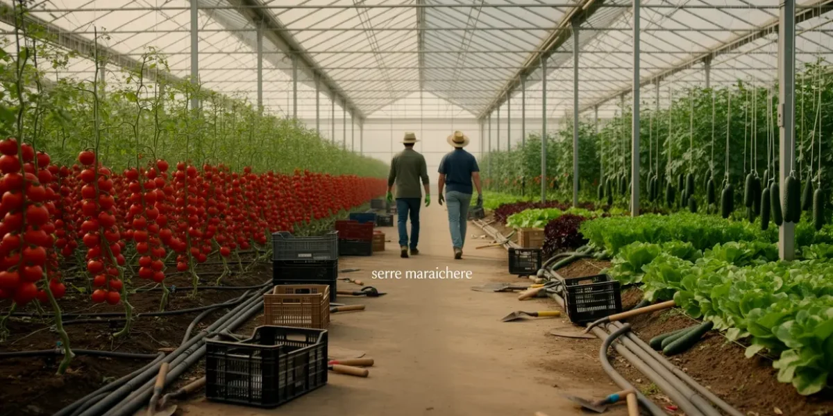Serre maraîchère moderne en production de légumes