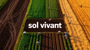 Sol vivant vue aérienne champ parcelles colorées