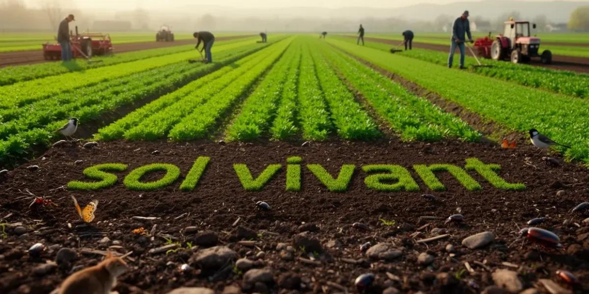 Champ fertile printemps, cultures alternées, sol vivant