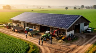ferme solaire toiture panneaux champs verts