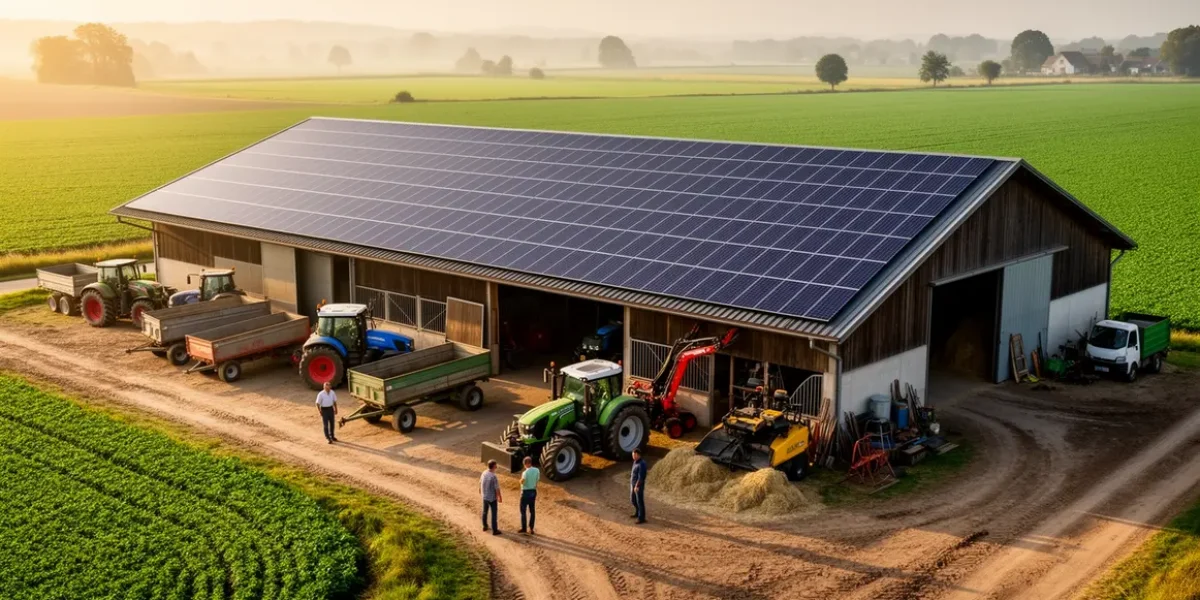 ferme solaire toiture panneaux champs verts