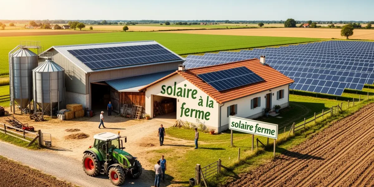 solaire a la ferme vue exploitation agricole panneaux solaires sur toitures et au sol