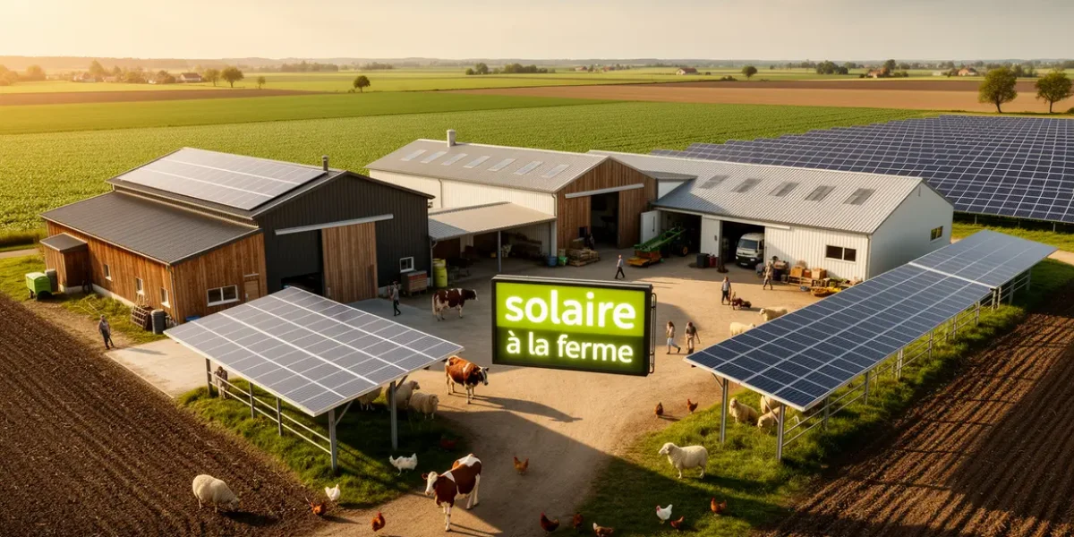 ferme moderne panneaux solaires toit ombrières parc solaire