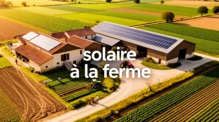 ferme rurale avec panneaux solaires sur toits et champs