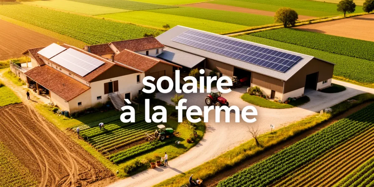 ferme rurale avec panneaux solaires sur toits et champs