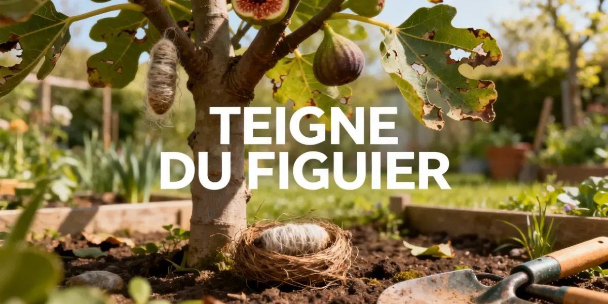 Figuier attaqué teigne, feuilles abîmées, cocons, outils jardin